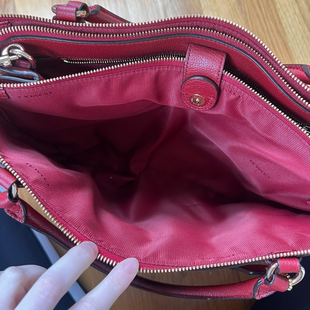 Coach Red Pebbled Leather Shoulder Borough Bag with removable cross body strap - Picture 5 of 9